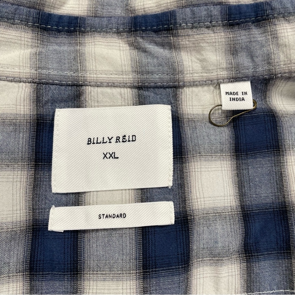 Billy Reid Standard Fit Plaid Checkered Button Down Shirt; Green/Cream - Men XXL - Picture 3 of 16